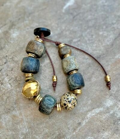 African Tribal Bone and Dalmatian Jasper Bracelet - Image 11