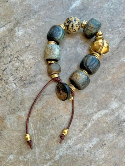 African Tribal Bone and Dalmatian Jasper Bracelet - Image 12