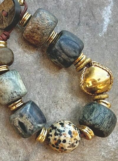 African Tribal Bone and Dalmatian Jasper Bracelet - Image 8
