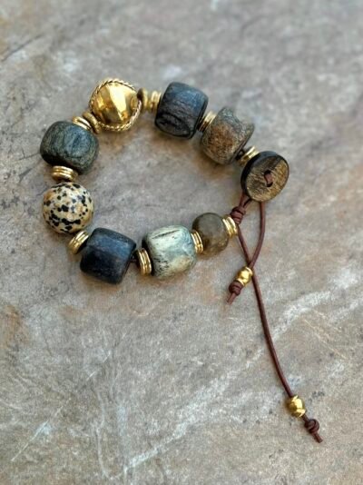 African Tribal Bone and Dalmatian Jasper Bracelet - Image 2