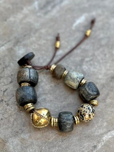 African Tribal Bone and Dalmatian Jasper Bracelet - Image 13