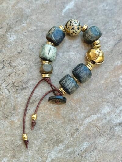 African Tribal Bone and Dalmatian Jasper Bracelet - Image 14