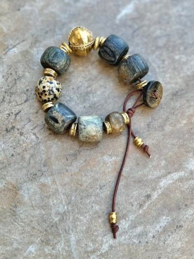 African Tribal Bone and Dalmatian Jasper Bracelet - Image 15