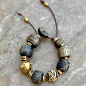 African Tribal Bone and Dalmatian Jasper Bracelet