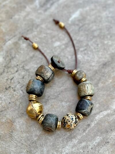 African Tribal Bone and Dalmatian Jasper Bracelet