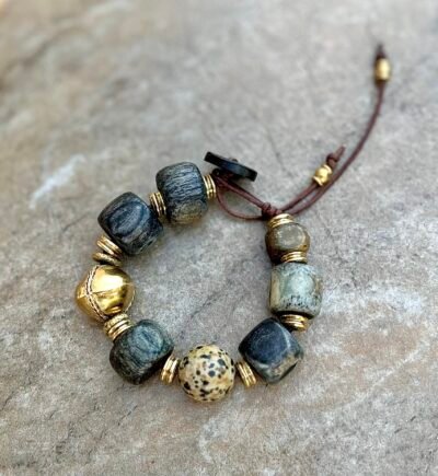 African Tribal Bone and Dalmatian Jasper Bracelet - Image 16