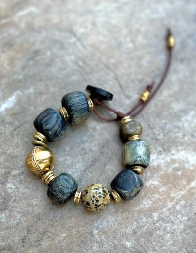 African Tribal Bone and Dalmatian Jasper Bracelet - Image 7