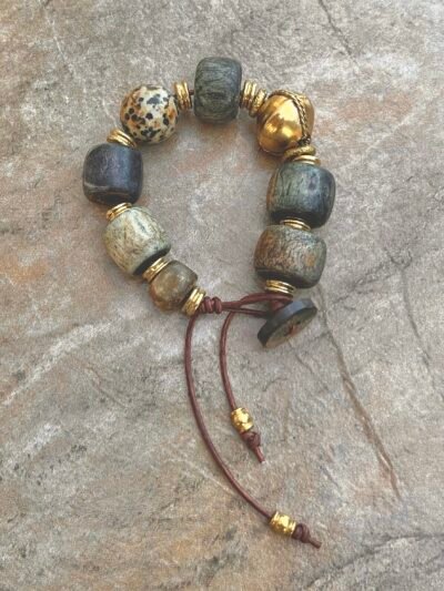 African Tribal Bone and Dalmatian Jasper Bracelet - Image 3