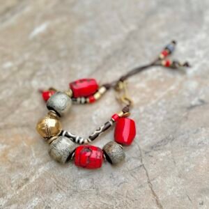 Red Bamboo Coral and Batik Bone Bracelet