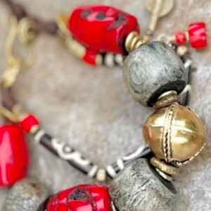 Bracelet African Tribal Beads and Red Coral