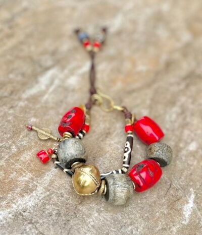 Red Bamboo Coral and Batik Bone Bracelet - Image 5