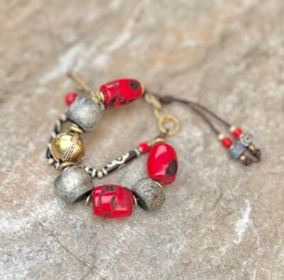 Red Bamboo Coral and Batik Bone Bracelet - Image 8