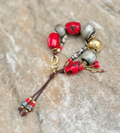 Red Bamboo Coral and Batik Bone Bracelet - Image 9