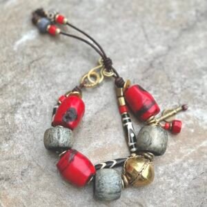 Red Bamboo Coral and Batik Bone Bracelet
