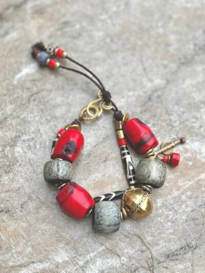 Red Bamboo Coral and Batik Bone Bracelet