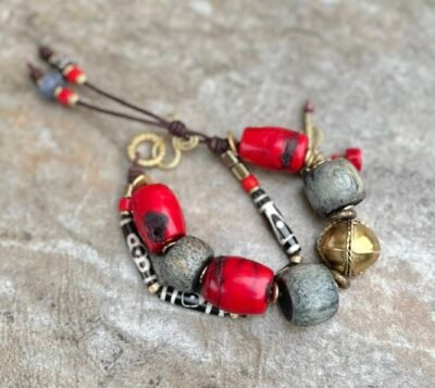 Red Bamboo Coral and Batik Bone Bracelet - Image 11
