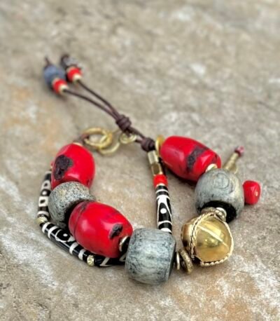 Red Bamboo Coral and Batik Bone Bracelet - Image 12