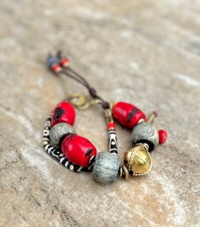 Red Bamboo Coral and Batik Bone Bracelet - Image 13