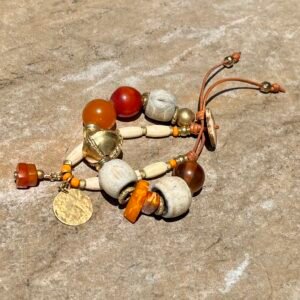 Copal Amber and bone boho bracelet