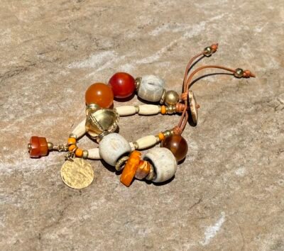 Copal Amber and bone boho bracelet