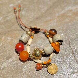 Copal Amber and carved bone boho bracelet