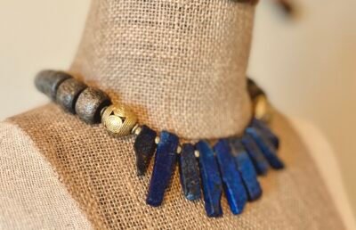 Lapis Lazuli and African Carved Bone Necklace - Image 4