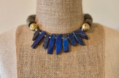 Lapis Lazuli and African Carved Bone Necklace - Image 6