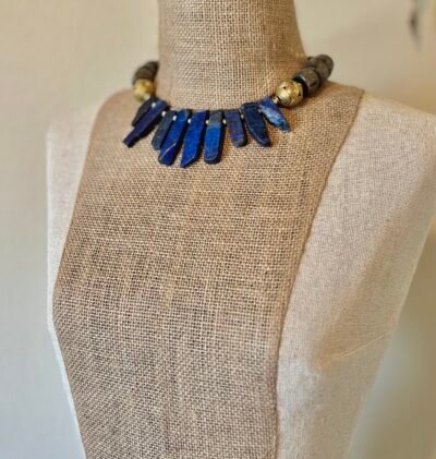 Lapis Lazuli and African Carved Bone Necklace - Image 9