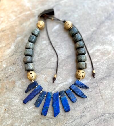 Lapis Lazuli and African Carved Bone Necklace - Image 5