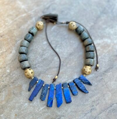 Lapis Lazuli and African Carved Bone Necklace - Image 10