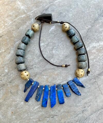Lapis Lazuli and African Carved Bone Necklace - Image 12