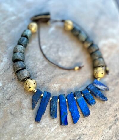 Lapis Lazuli and African Carved Bone Necklace - Image 2