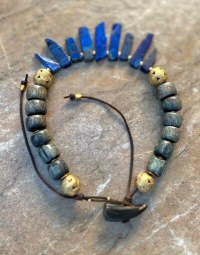 Lapis Lazuli and African Carved Bone Necklace - Image 8