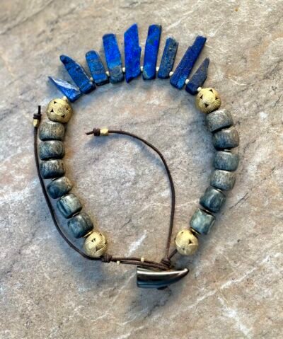 Lapis Lazuli and African Carved Bone Necklace - Image 3