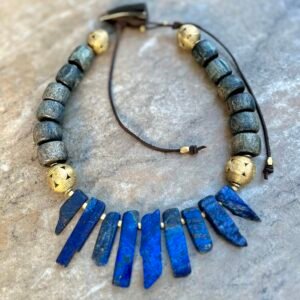 Lapis Lazuli and African Carved Bone Necklace