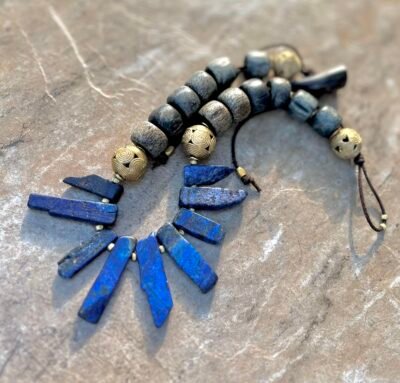 Lapis Lazuli and African Carved Bone Necklace - Image 7