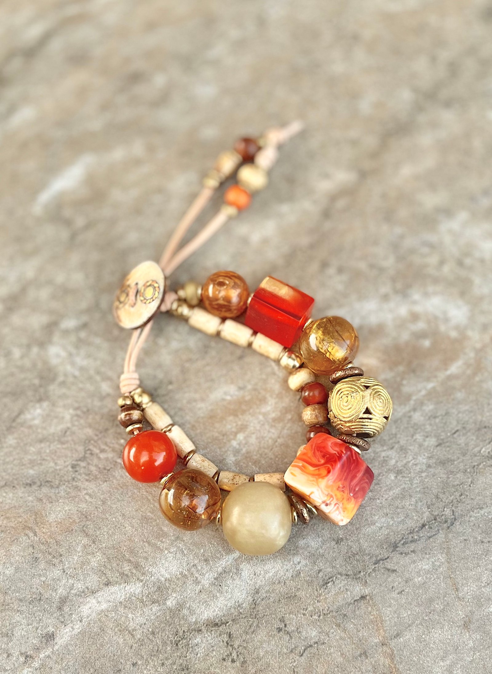 Multi Beaded Vintage Resin Boho Bracelet - Image 2