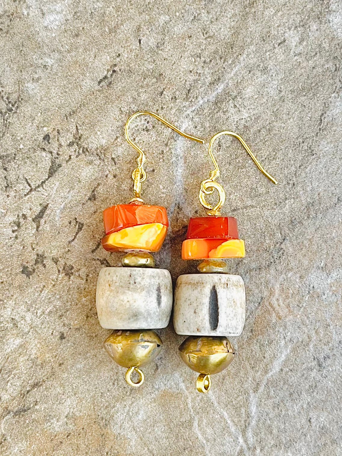 African Tribal Inspired Amber Earrings - Image 2