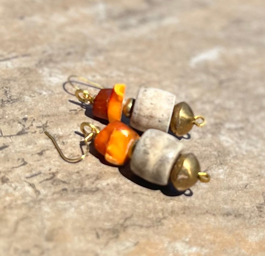 African Tribal Inspired Amber Earrings
