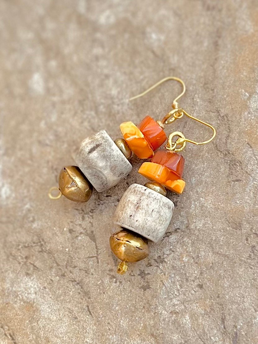 African Tribal Inspired Amber Earrings
