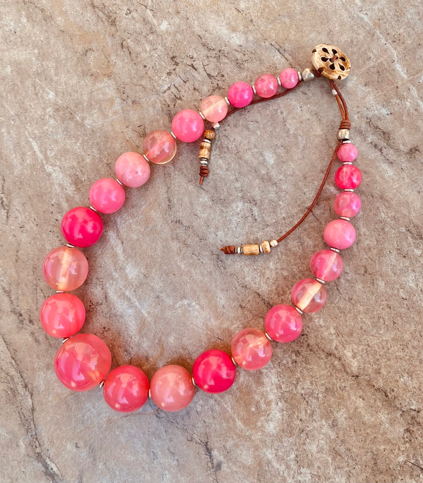 Pink Art Deco Resin Necklace