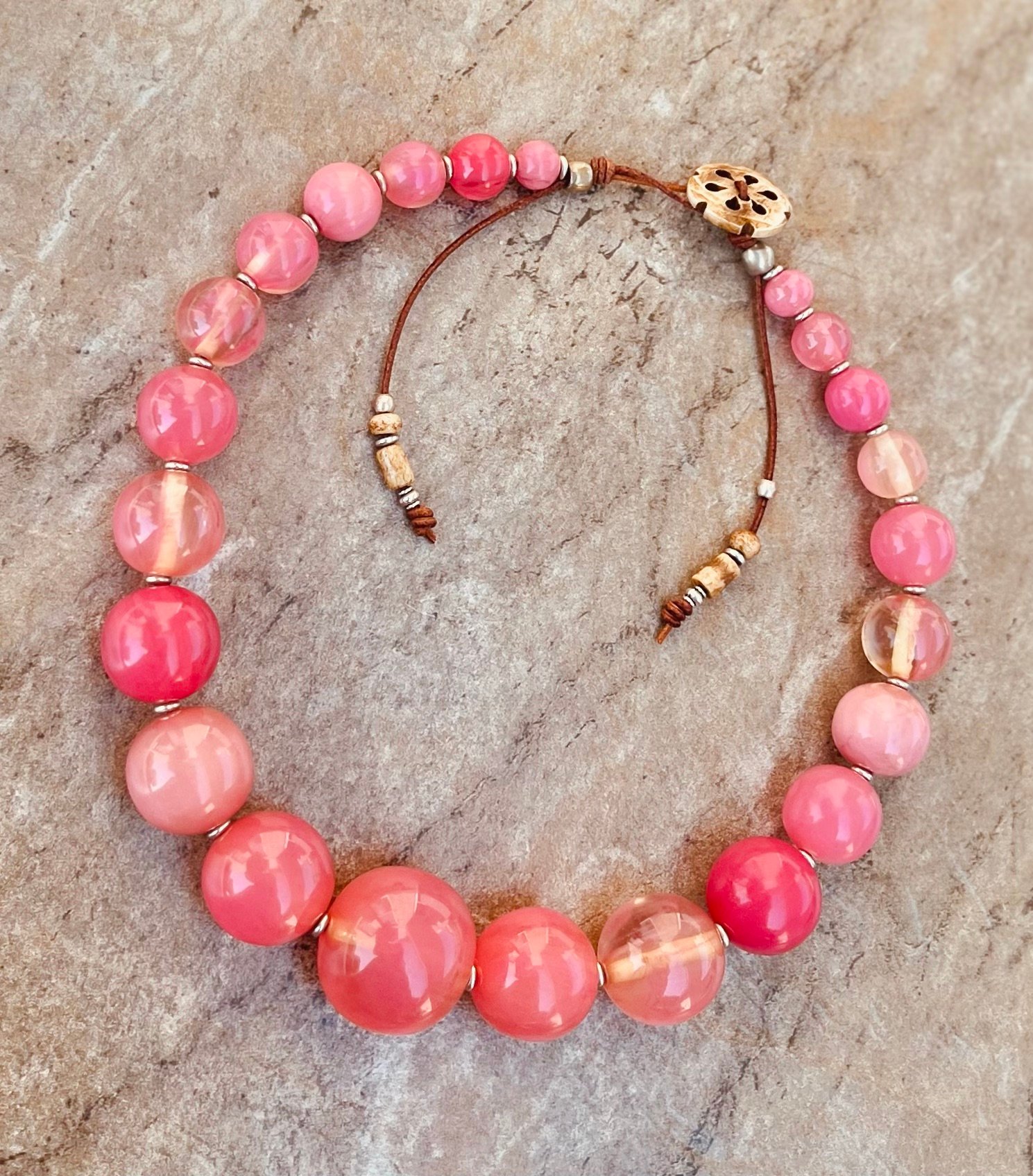 Pink Art Deco Resin Necklace - Image 11