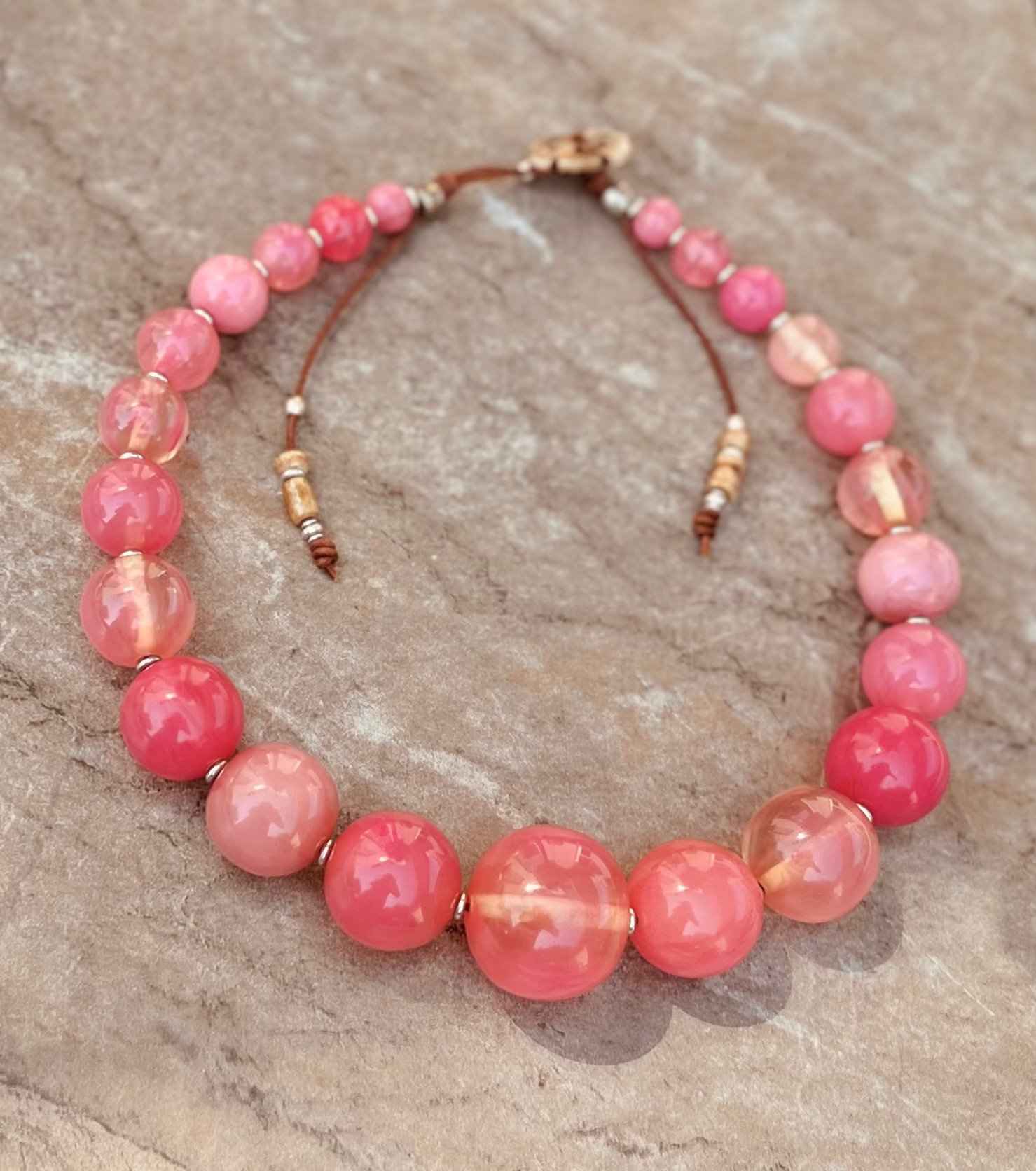Pink Art Deco Resin Necklace