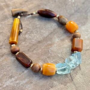 Bohemian Choker Aqua Crystal, Horn, Copal and African Tribal Beads